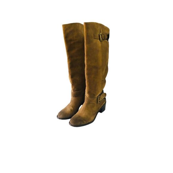 INC International Concepts Tall BrownSuede Boots with Buckle and Leather Back Si - Picture 2 of 15